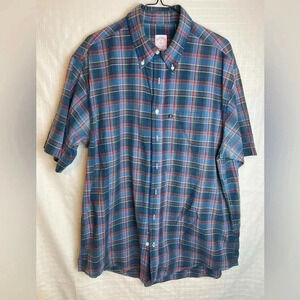 Brooks Brothers Blue Short Sleeve Plaid Shirt Men's Size XL